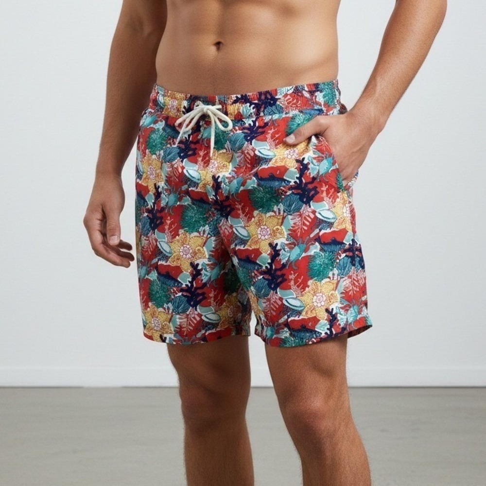 Nautica XL Swim Trunks Board Shorts Beach Coral Fish Jellyfish Drawstring Summer